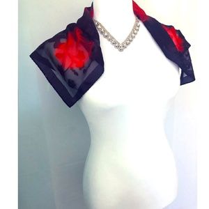 Red and Black Scarf - Silk Scarf - Floral Scarf